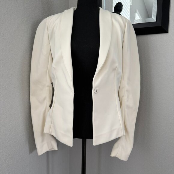 DONNA KARAN Ivory Cream Scuba Stretch Blazer Jacket Sz 8 - Picture 3 of 16